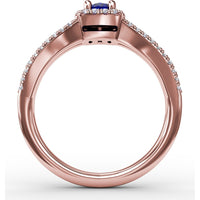 Split Shank Engagement Ring with Oval Sapphire and Diamond Halo by Fana - 0.95 Carat Total Gemstone Weight