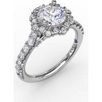 Split Shank Halo Diamond Engagement Ring Setting with Round Pavé Accents by Fana - 0.44 Carat Total Diamond Weight