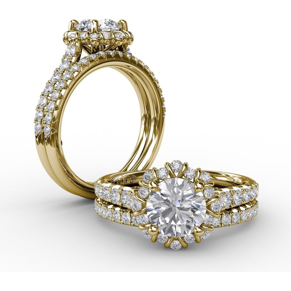 Split Shank Halo Diamond Engagement Ring Setting with Round Pavé Accents by Fana - 0.44 Carat Total Diamond Weight