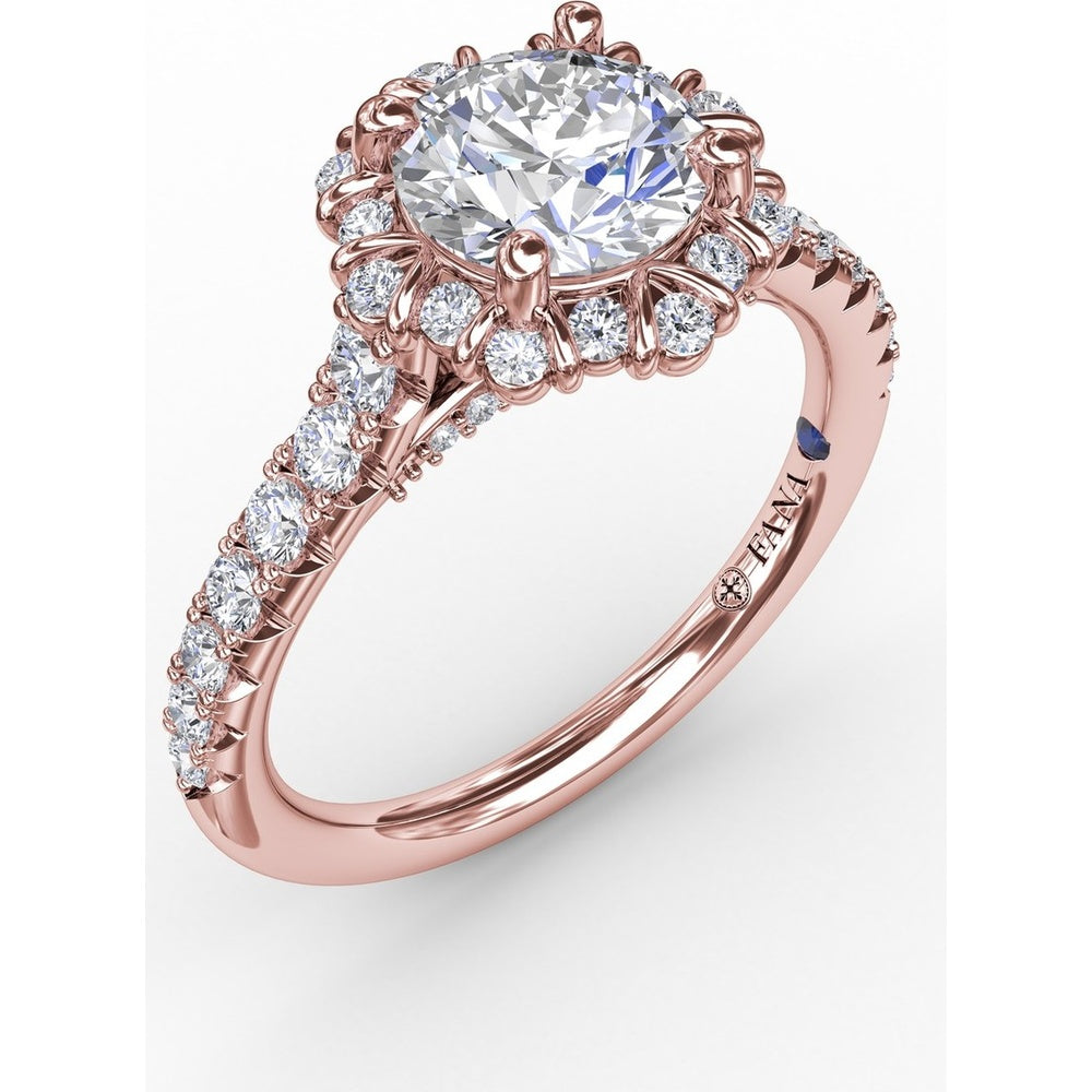 Split Shank Halo Diamond Engagement Ring Setting with Round Pavé Accents by Fana - 0.44 Carat Total Diamond Weight