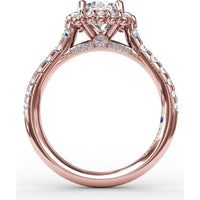 Split Shank Halo Diamond Engagement Ring Setting with Round Pavé Accents by Fana - 0.44 Carat Total Diamond Weight