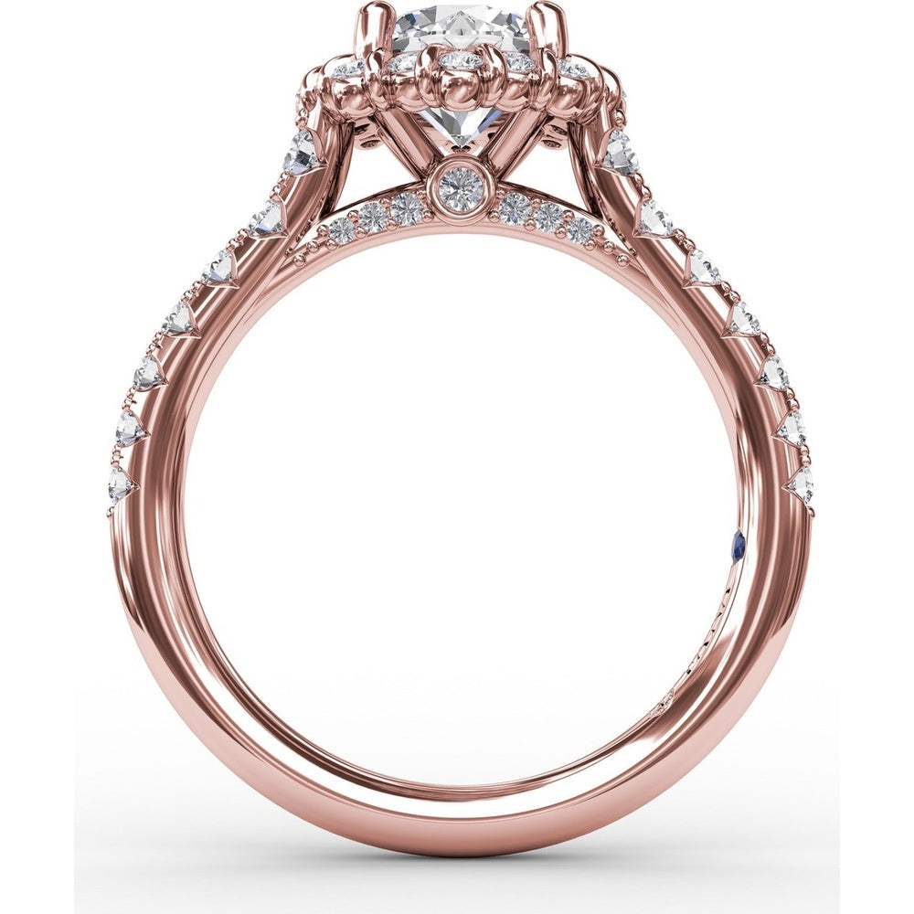 Split Shank Halo Diamond Engagement Ring Setting with Round Pavé Accents by Fana - 0.44 Carat Total Diamond Weight