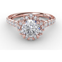 Split Shank Halo Diamond Engagement Ring Setting with Round Pavé Accents by Fana - 0.44 Carat Total Diamond Weight