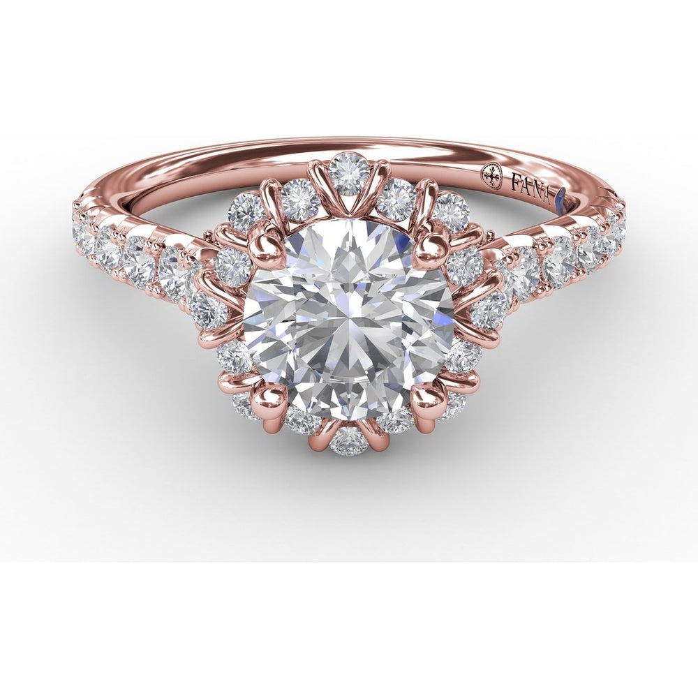 Split Shank Halo Diamond Engagement Ring Setting with Round Pavé Accents by Fana - 0.44 Carat Total Diamond Weight