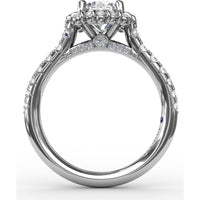 Split Shank Halo Diamond Engagement Ring Setting with Round Pavé Accents by Fana - 0.44 Carat Total Diamond Weight