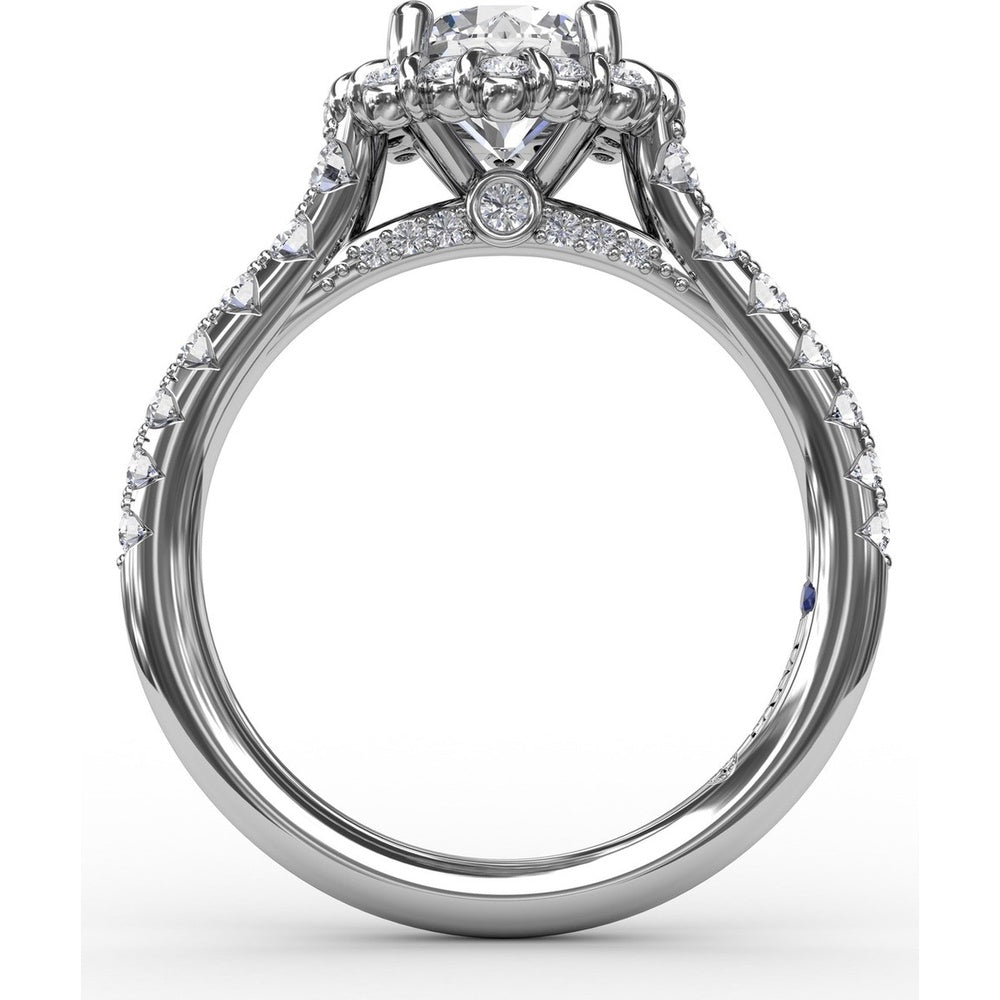 Split Shank Halo Diamond Engagement Ring Setting with Round Pavé Accents by Fana - 0.44 Carat Total Diamond Weight