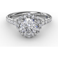 Split Shank Halo Diamond Engagement Ring Setting with Round Pavé Accents by Fana - 0.44 Carat Total Diamond Weight