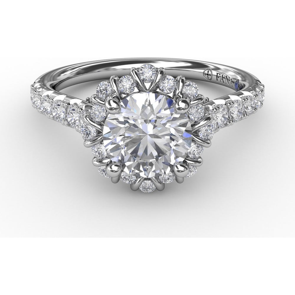 Split Shank Halo Diamond Engagement Ring Setting with Round Pavé Accents by Fana - 0.44 Carat Total Diamond Weight