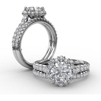 Split Shank Halo Diamond Engagement Ring Setting with Round Pavé Accents by Fana - 0.44 Carat Total Diamond Weight