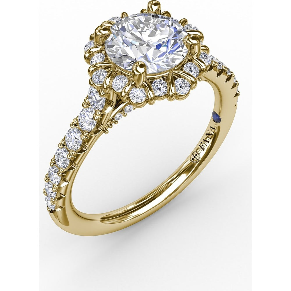 Split Shank Halo Diamond Engagement Ring Setting with Round Pavé Accents by Fana - 0.44 Carat Total Diamond Weight