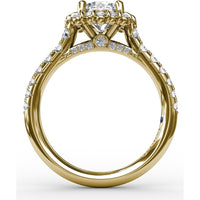 Split Shank Halo Diamond Engagement Ring Setting with Round Pavé Accents by Fana - 0.44 Carat Total Diamond Weight