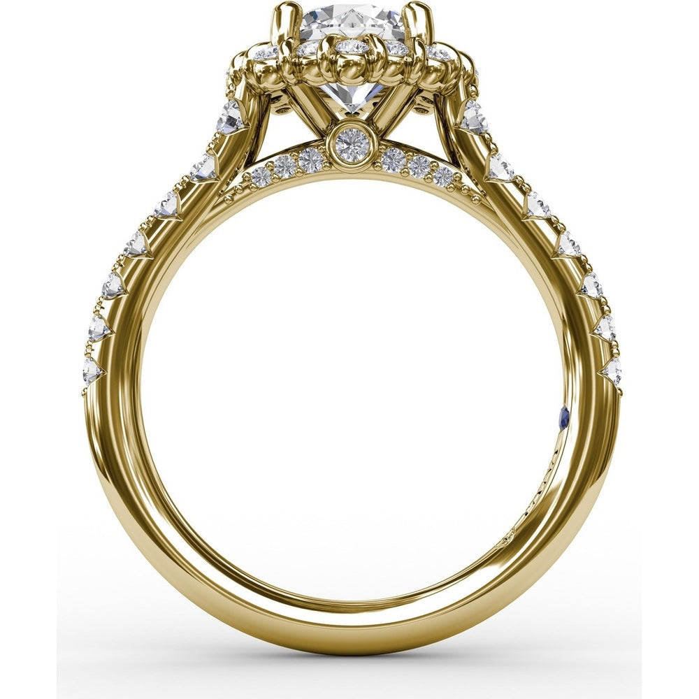 Split Shank Halo Diamond Engagement Ring Setting with Round Pavé Accents by Fana - 0.44 Carat Total Diamond Weight