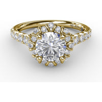 Split Shank Halo Diamond Engagement Ring Setting with Round Pavé Accents by Fana - 0.44 Carat Total Diamond Weight