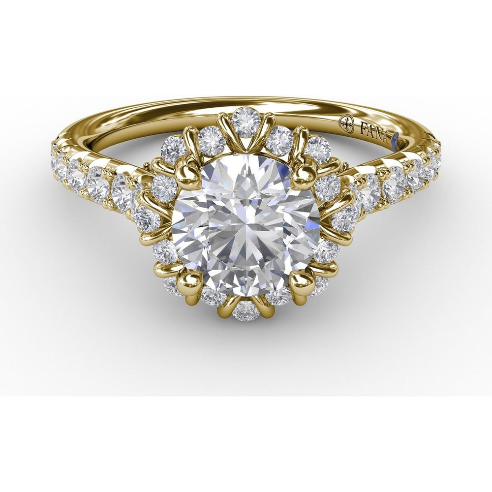 Split Shank Halo Diamond Engagement Ring Setting with Round Pavé Accents by Fana - 0.44 Carat Total Diamond Weight