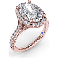Split Shank Halo Engagement Ring Setting with Pavé Diamond Band by Fana - 0.43 Carat Total Diamond Weight