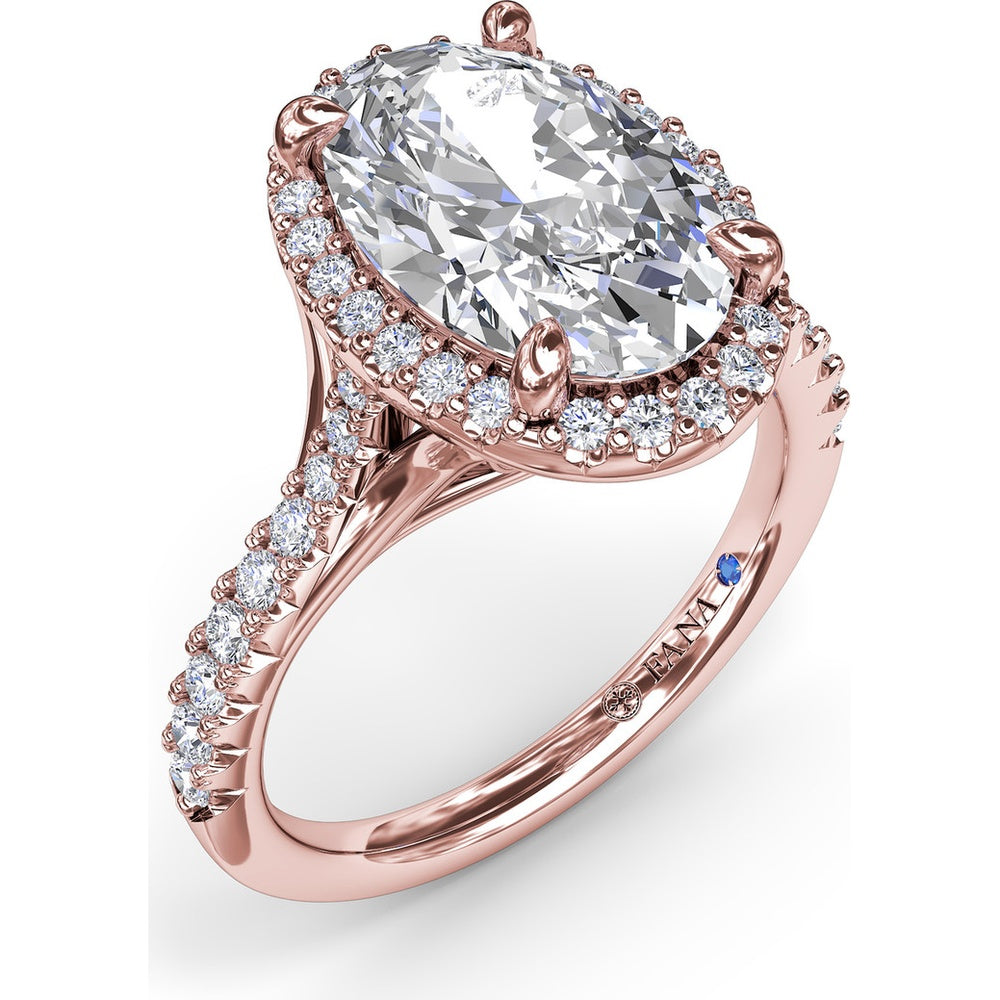 Split Shank Halo Engagement Ring Setting with Pavé Diamond Band by Fana - 0.43 Carat Total Diamond Weight