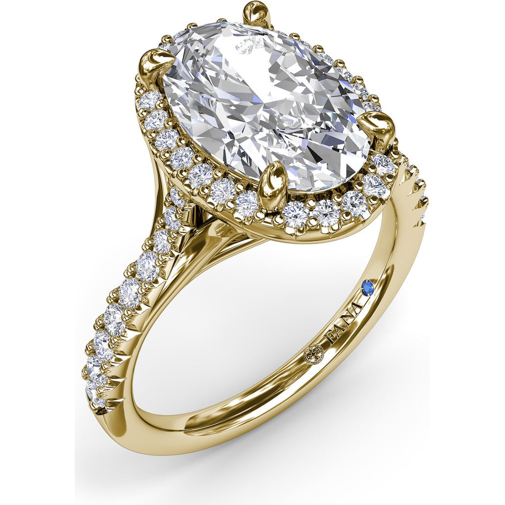 Split Shank Halo Engagement Ring Setting with Pavé Diamond Band by Fana - 0.43 Carat Total Diamond Weight