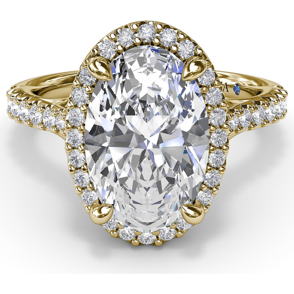 Split Shank Halo Engagement Ring Setting with Pavé Diamond Band by Fana - 0.43 Carat Total Diamond Weight