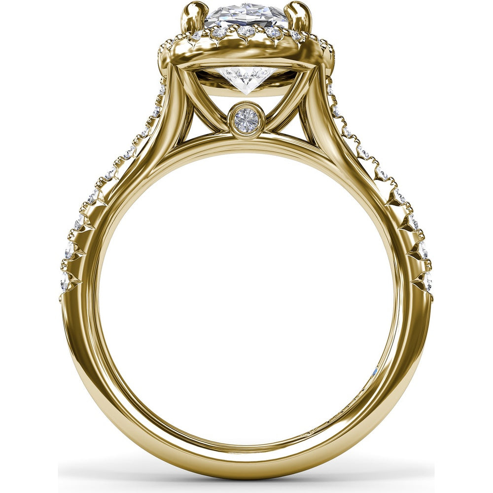Split Shank Halo Engagement Ring Setting with Pavé Diamond Band by Fana - 0.43 Carat Total Diamond Weight