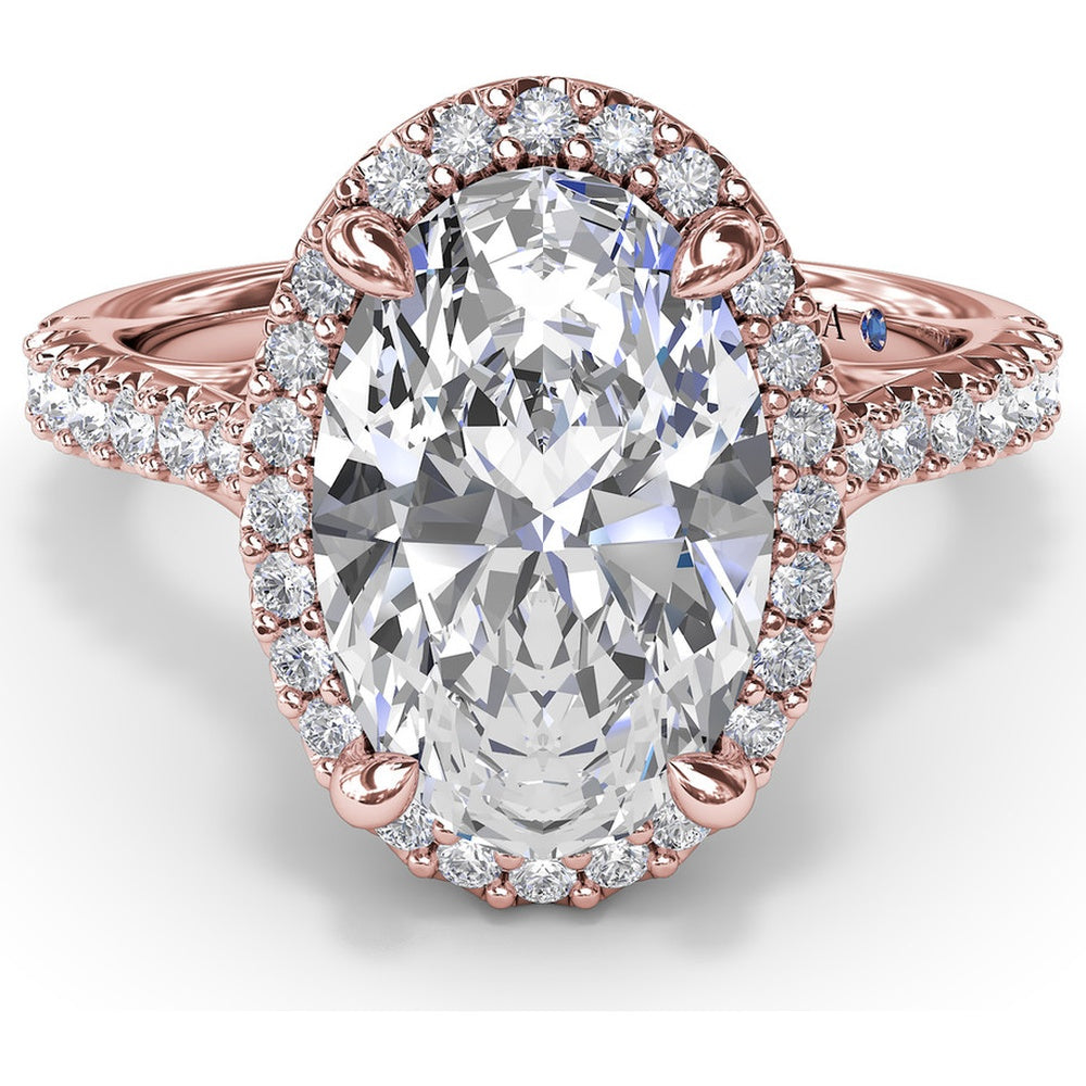 Split Shank Halo Engagement Ring Setting with Pavé Diamond Band by Fana - 0.43 Carat Total Diamond Weight