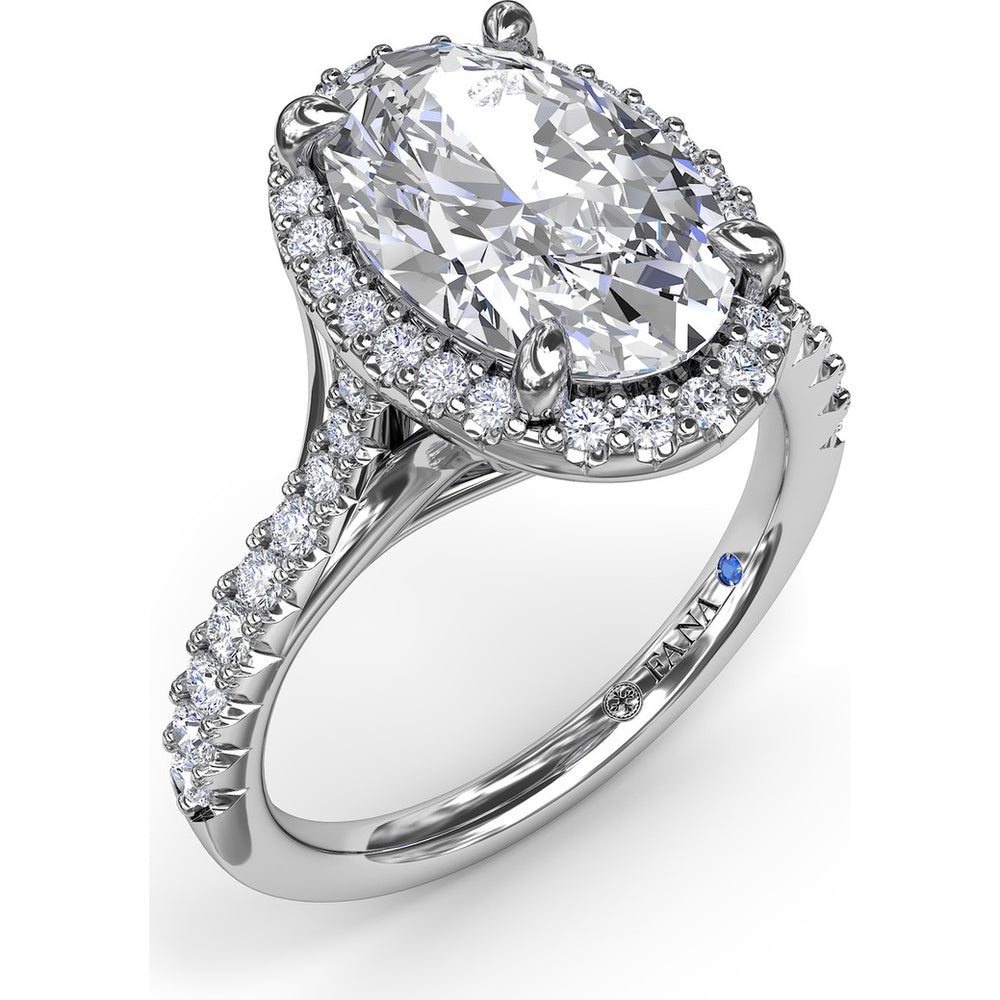 Split Shank Halo Engagement Ring Setting with Pavé Diamond Band by Fana - 0.43 Carat Total Diamond Weight