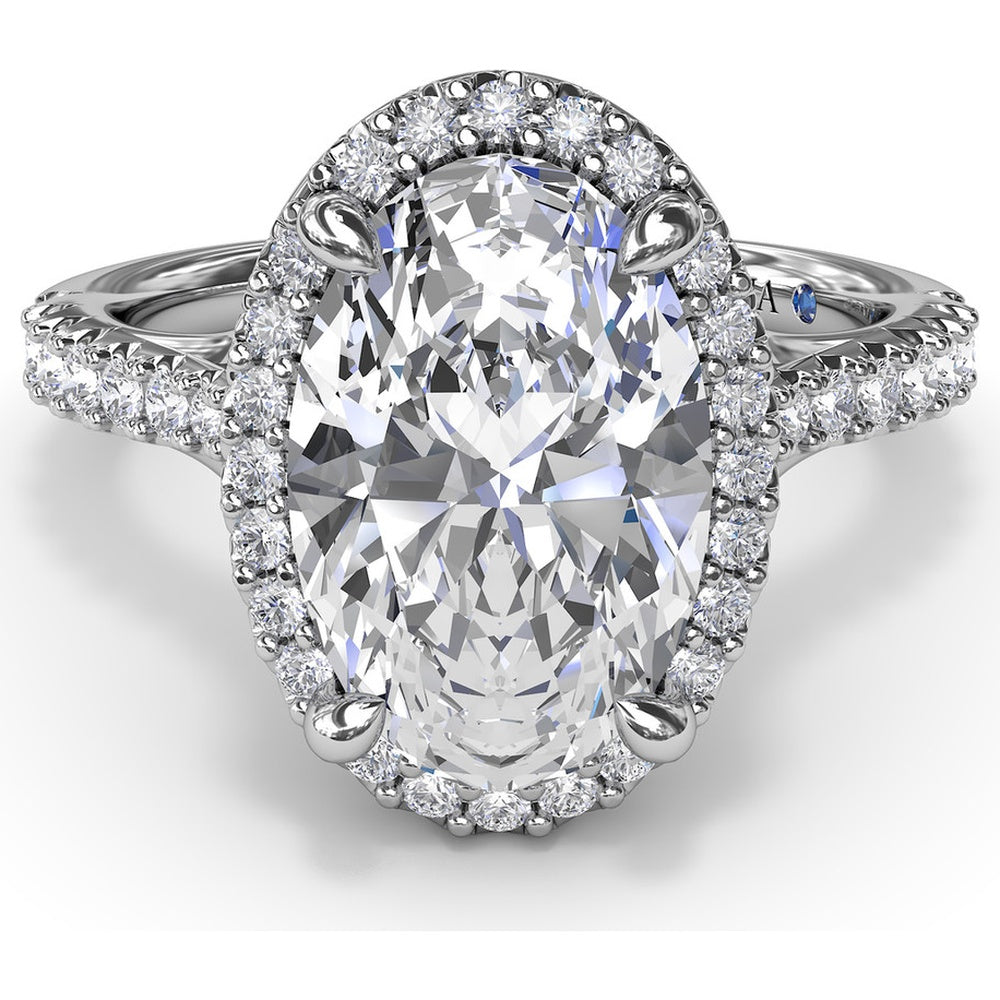 Split Shank Halo Engagement Ring Setting with Pavé Diamond Band by Fana - 0.43 Carat Total Diamond Weight