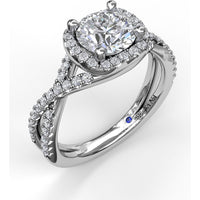 Split Shank Halo Engagement Ring Setting with Pavé Diamonds by Fana - 0.42 Carat Total Diamond Weight