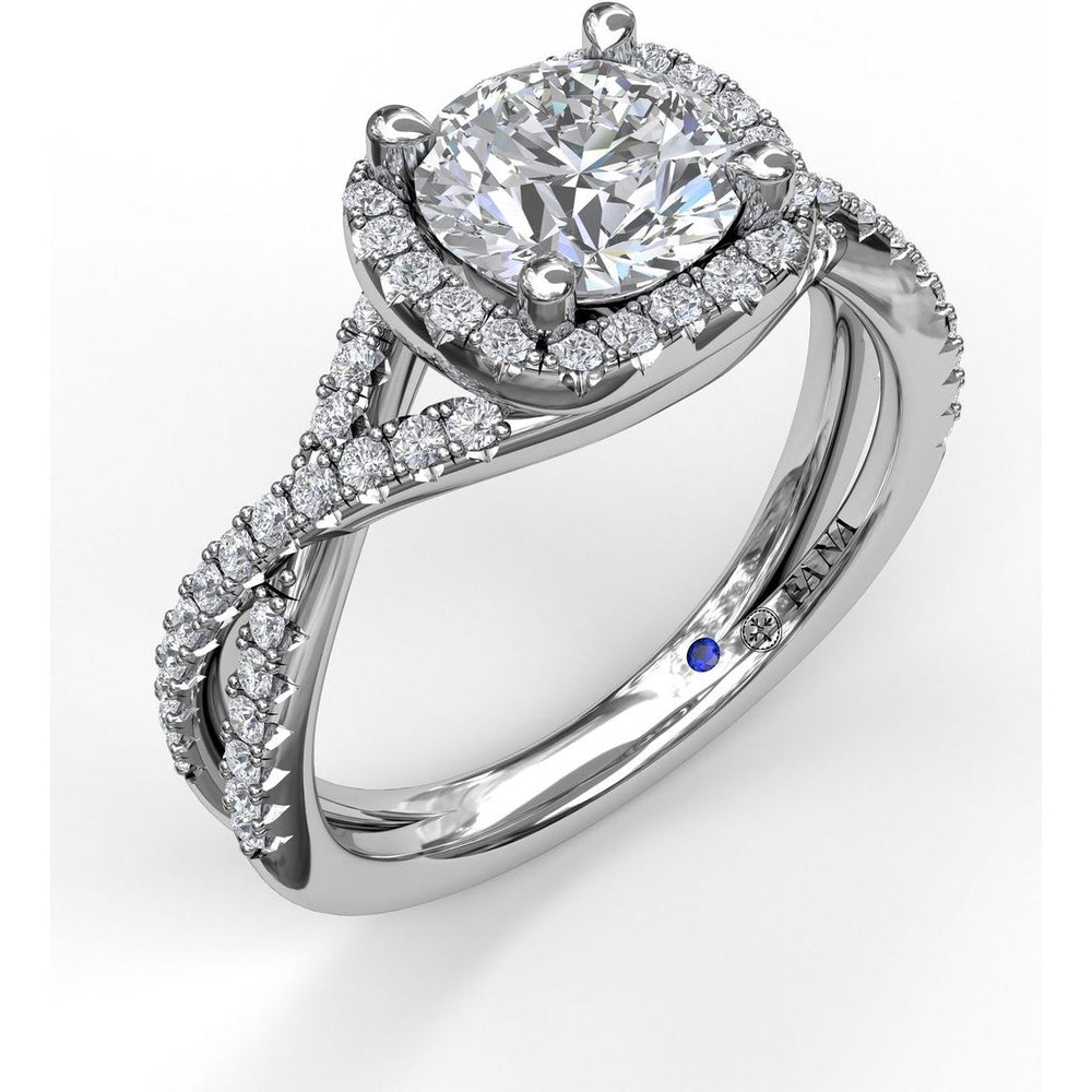 Split Shank Halo Engagement Ring Setting with Pavé Diamonds by Fana - 0.42 Carat Total Diamond Weight