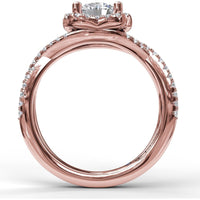 Split Shank Halo Engagement Ring Setting with Pavé Diamonds by Fana - 0.42 Carat Total Diamond Weight