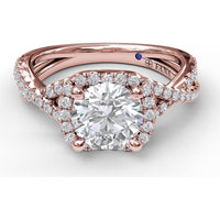 Split Shank Halo Engagement Ring Setting with Pavé Diamonds by Fana - 0.42 Carat Total Diamond Weight