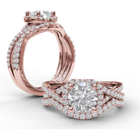 Split Shank Halo Engagement Ring Setting with Pavé Diamonds by Fana - 0.42 Carat Total Diamond Weight