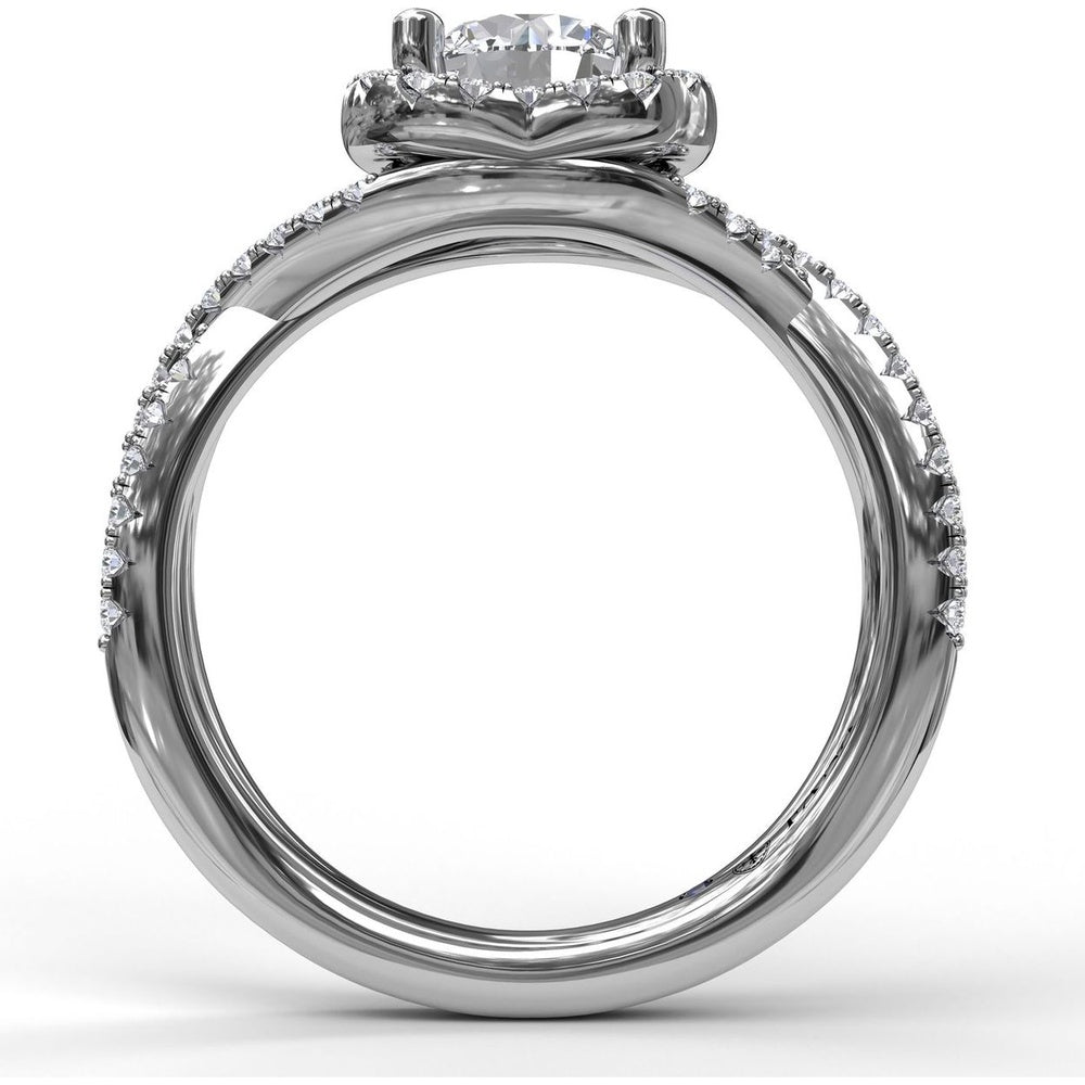 Split Shank Halo Engagement Ring Setting with Pavé Diamonds by Fana - 0.42 Carat Total Diamond Weight