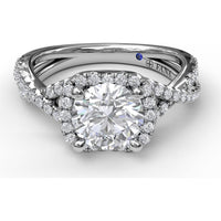 Split Shank Halo Engagement Ring Setting with Pavé Diamonds by Fana - 0.42 Carat Total Diamond Weight