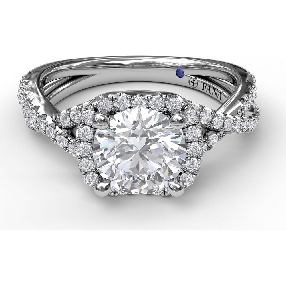 Split Shank Halo Engagement Ring Setting with Pavé Diamonds by Fana - 0.42 Carat Total Diamond Weight