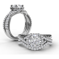 Split Shank Halo Engagement Ring Setting with Pavé Diamonds by Fana - 0.42 Carat Total Diamond Weight