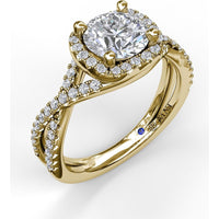 Split Shank Halo Engagement Ring Setting with Pavé Diamonds by Fana - 0.42 Carat Total Diamond Weight