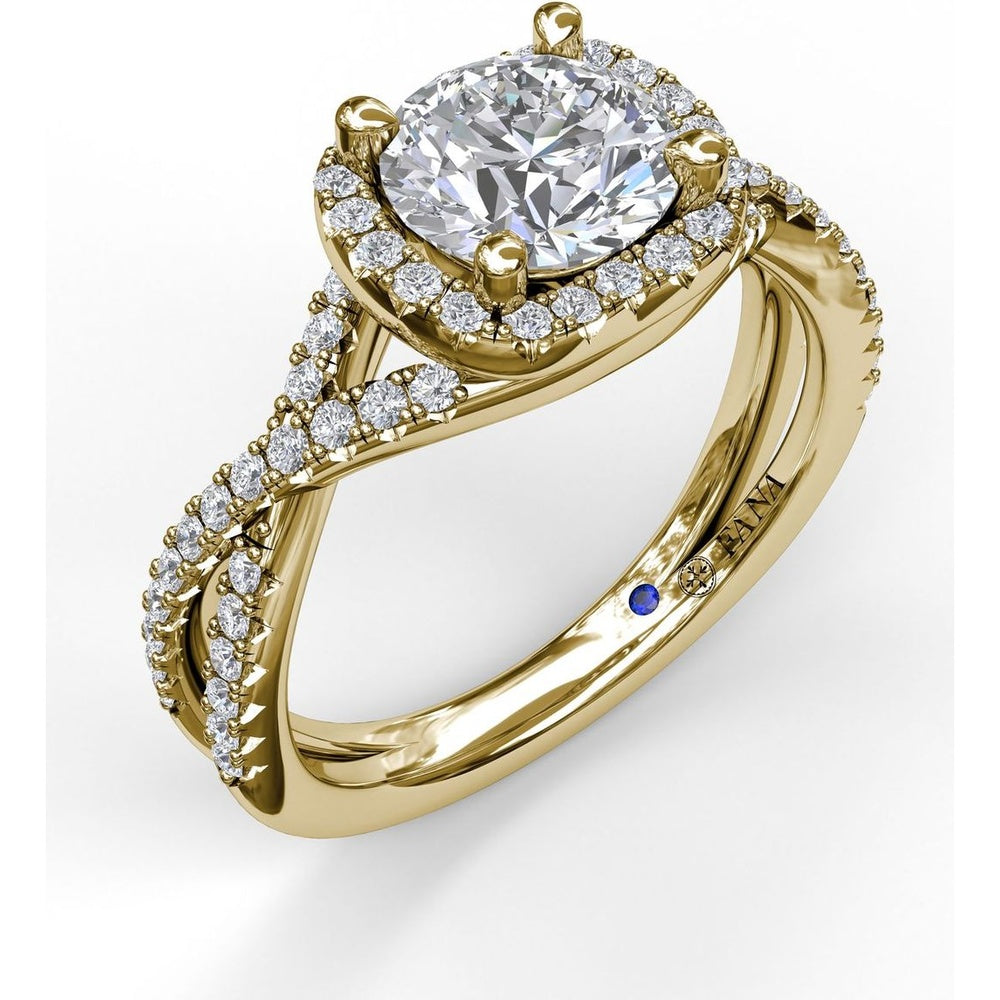 Split Shank Halo Engagement Ring Setting with Pavé Diamonds by Fana - 0.42 Carat Total Diamond Weight
