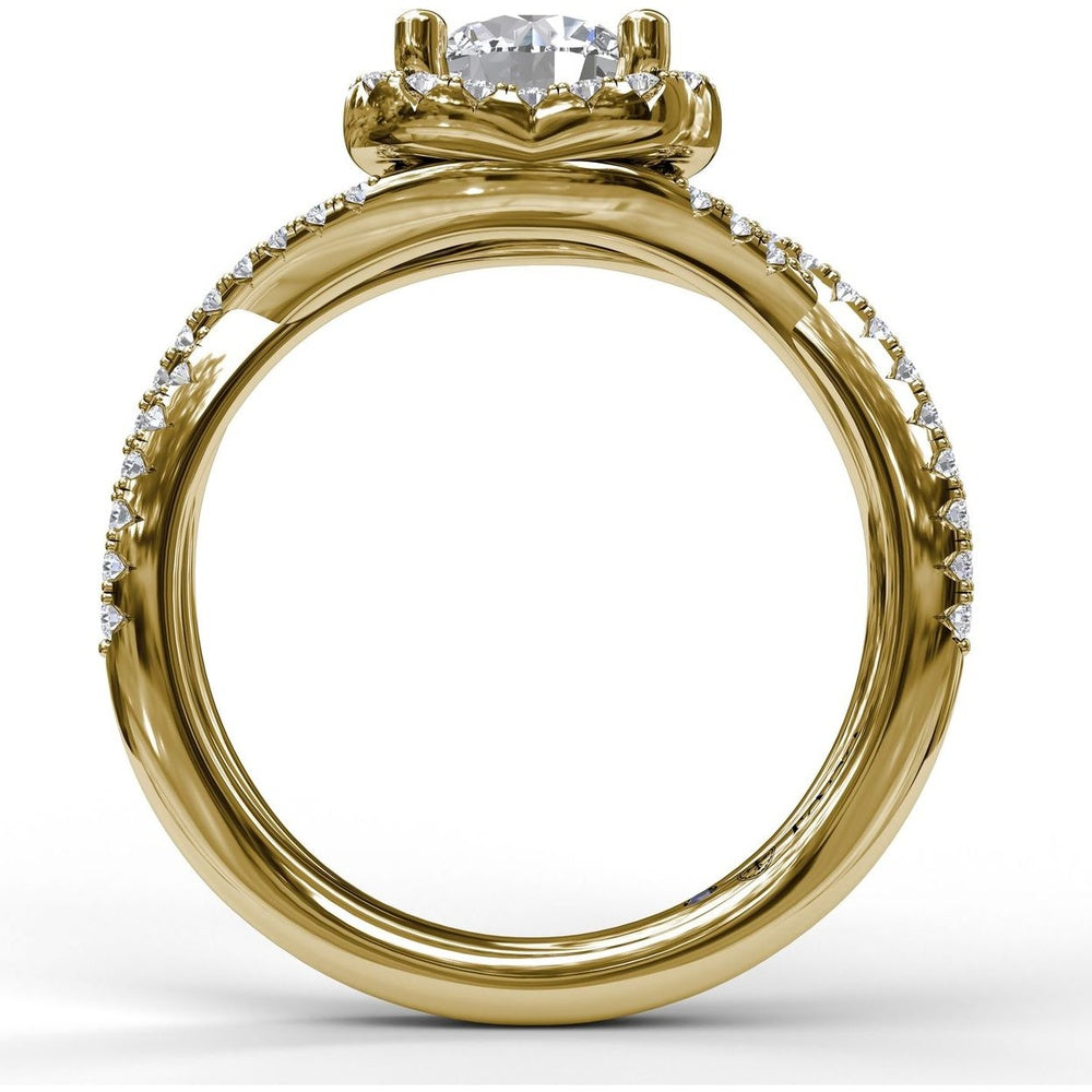 Split Shank Halo Engagement Ring Setting with Pavé Diamonds by Fana - 0.42 Carat Total Diamond Weight