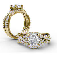 Split Shank Halo Engagement Ring Setting with Pavé Diamonds by Fana - 0.42 Carat Total Diamond Weight