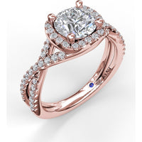 Split Shank Halo Engagement Ring Setting with Pavé Diamonds by Fana - 0.42 Carat Total Diamond Weight