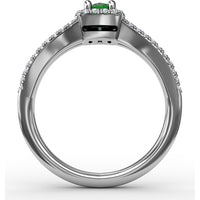 Split Shank Halo Ring with Oval Emerald and Pavé Diamonds by Fana - 0.77 Carat Total Gemstone Weight