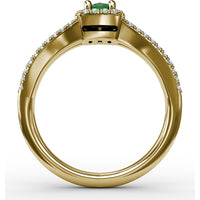 Split Shank Halo Ring with Oval Emerald and Pavé Diamonds by Fana - 0.77 Carat Total Gemstone Weight