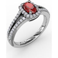 Split Shank Halo Ring with Oval Ruby and Pavé Set Round Diamonds by Fana - 0.95 Carat Total Gemstone Weight
