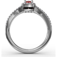 Split Shank Halo Ring with Oval Ruby and Pavé Set Round Diamonds by Fana - 0.95 Carat Total Gemstone Weight
