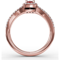 Split Shank Halo Ring with Oval Ruby and Pavé Set Round Diamonds by Fana - 0.95 Carat Total Gemstone Weight
