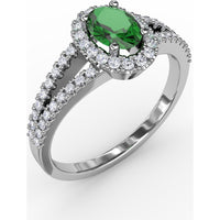 Split Shank Oval Emerald Ring with Diamond Halo by Fana - 0.78 Carat Total Emerald Weight