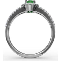 Split Shank Oval Emerald Ring with Diamond Halo by Fana - 0.78 Carat Total Emerald Weight