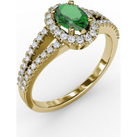 Split Shank Oval Emerald Ring with Diamond Halo by Fana - 0.78 Carat Total Emerald Weight
