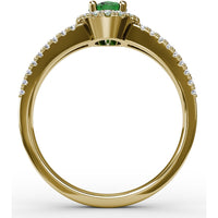 Split Shank Oval Emerald Ring with Diamond Halo by Fana - 0.78 Carat Total Emerald Weight