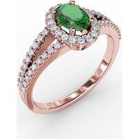 Split Shank Oval Emerald Ring with Diamond Halo by Fana - 0.78 Carat Total Emerald Weight